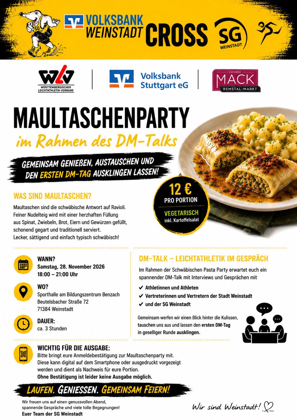 Infoschreiben zur Maultaschenparty am 28. November 2026